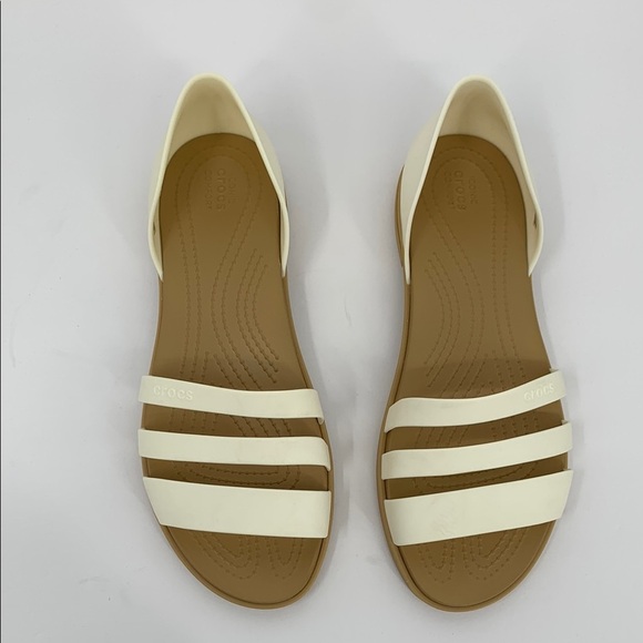 Crocs Tulum flat d'orsay sandal shoe cream triple strap white women 9 - Picture 1 of 6